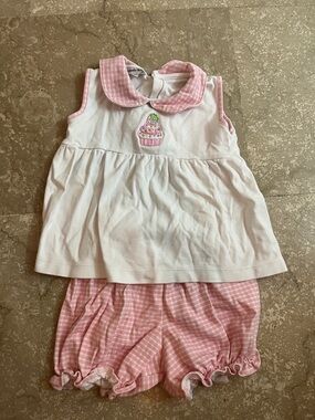 Magnolia Baby Pima Cotton Pink and White Gingham Top & Bloomer Set